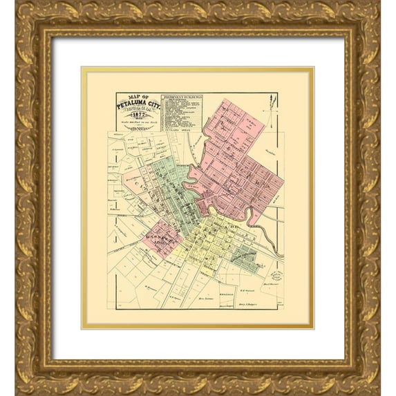 Thompson 15x16 Gold Ornate Wood Framed with Double Matting Museum Art Print Titled - Petaluma California Landowner - Thompson 1877