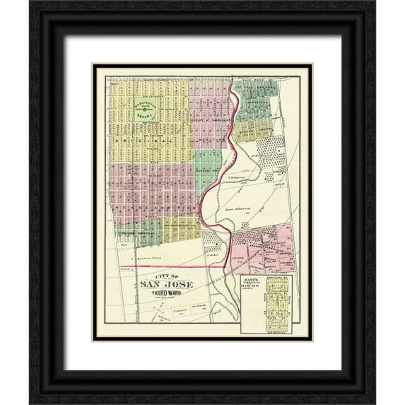 Thompson 15x18 Black Ornate Wood Framed with Double Matting Museum Art Print Titled - San Jose, 3rd Ward California Landowner