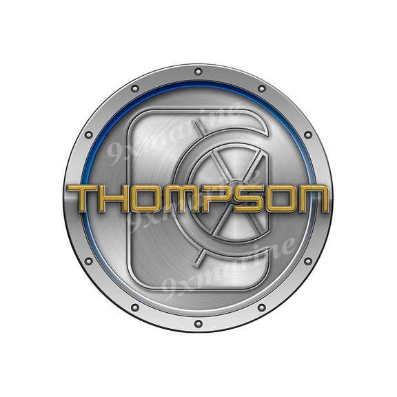 Thompson Boat Sticker. Brushed Metal Style - 7.5" diameter