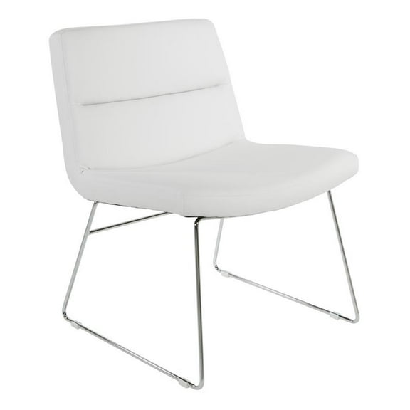 Thompson Chair in White Faux Leather with Chrome Sled Base