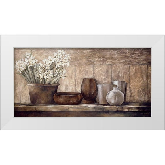 Thompson, Linda 24x14 White Modern Wood Framed Museum Art Print Titled - Hyacinth on a Sideboard