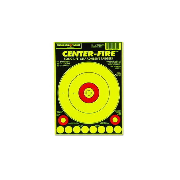 Thompson Target Center-Fire 6.5x9in Adhesive Peel & Stick Targets, 30 Pack, Yellow, XS