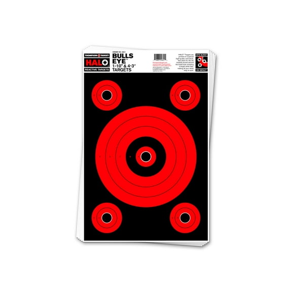 Thompson Target HALO Bullseye 10&3 Reactive Splatter Targets 12.5x19, 10 Pack, Black/Red, Large