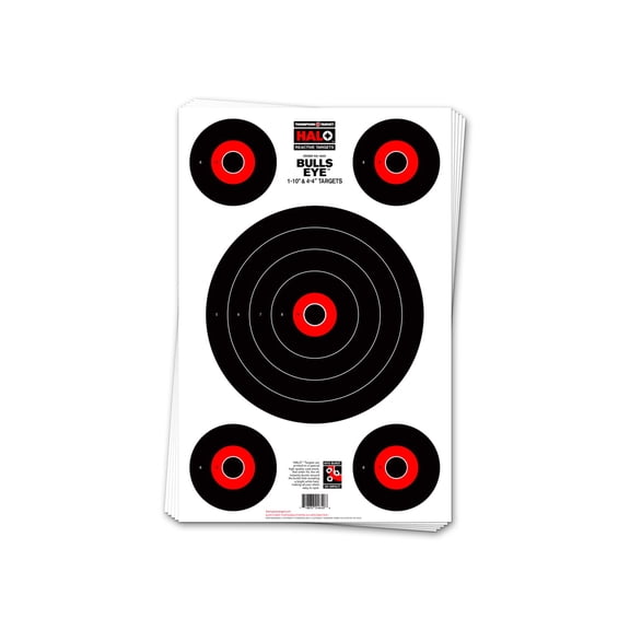 Thompson Target HALO Bullseye 10&4 Reactive Splatter Targets 12.5x19, 50 Pack, Black/Red, Large