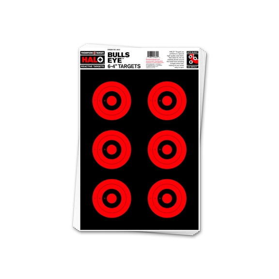 Thompson Target HALO Bullseye 6-4in Reactive Splatter Targets 12.5x19, 50 Pack, Black/Red, Large