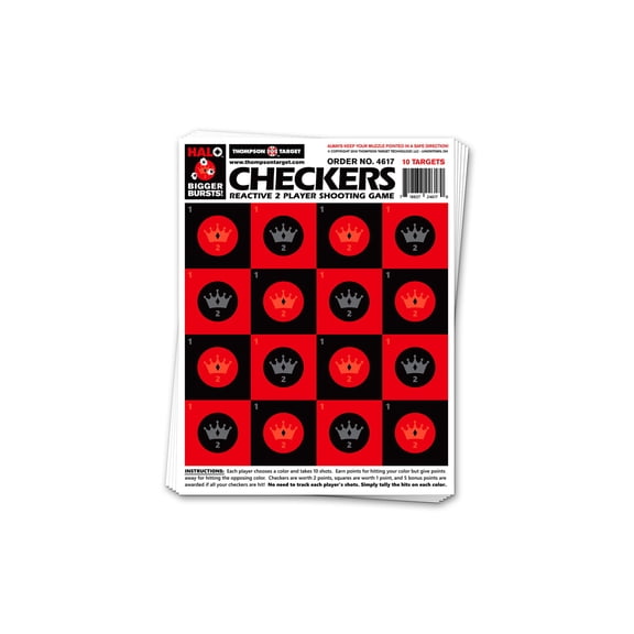 Thompson Target HALO Checkers Reactive Splatter Shooting Game Targets 8.5x11, 20 Pack, Black/Red, Small