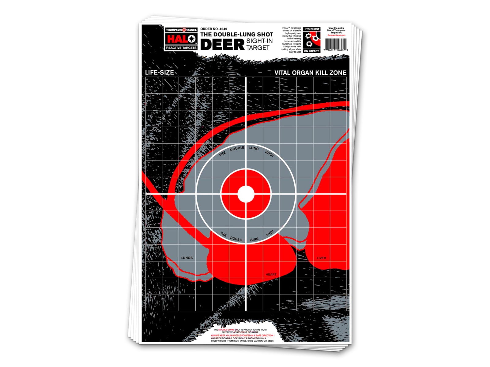 Thompson Target HALO Life-Size Deer Vitals Reactive Splatter Targets 12.5x19, 50 Pack, Black/Red, Large