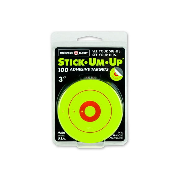 Thompson Target Stick-Um-Up 3in Adhesive Targets In Re-Close Container, 100 Pack, Green, Extra Small