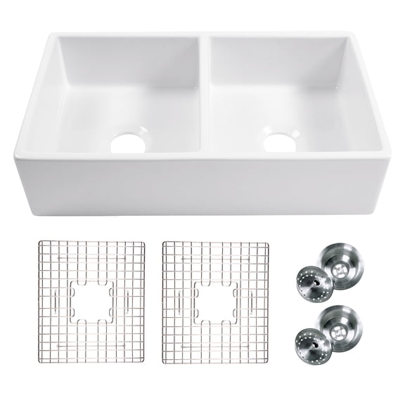 Thompson Traders KDA-405FC 33" Farmhouse Double Basin Fireclay Kitchen Sink - White