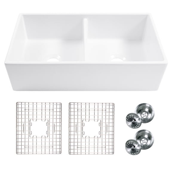 Thompson Traders KDA-497FC 36" Farmhouse Double Basin Fireclay Kitchen Sink - White