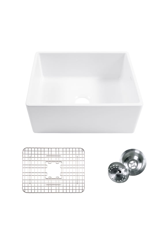 KSA-494FC 24" Farmhouse Single Basin Fireclay Kitchen Sink - White