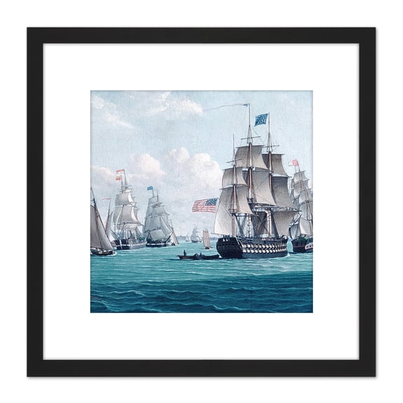 Thompson USS Franklin Bay New York Nautical Painting 8X8 Inch Square Wooden Framed Wall Art Print Picture with Mount
