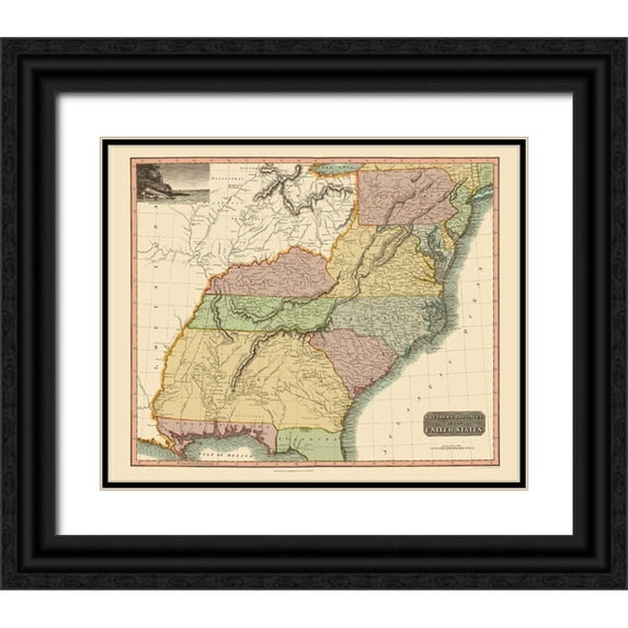 Thomson 14x12 Black Ornate Wood Framed with Double Matting Museum Art Print Titled - Southeastern United States - Thomson 1817