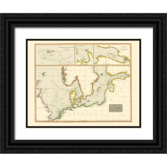 Thomson 24x19 Black Ornate Wood Framed with Double Matting Museum Art Print Titled - Scandinavia North Baltic Seas Nautical