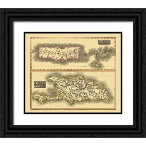 Thomson 31x26 Black Ornate Wood Framed with Double Matting Museum Art Print Titled - Hispaniola Virgin Islands Puerto Rico
