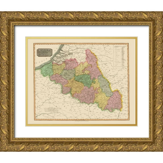 Thomson 32x26 Gold Ornate Wood Framed with Double Matting Museum Art Print Titled - Benelux Belgium Netherlands - Thomson 1815
