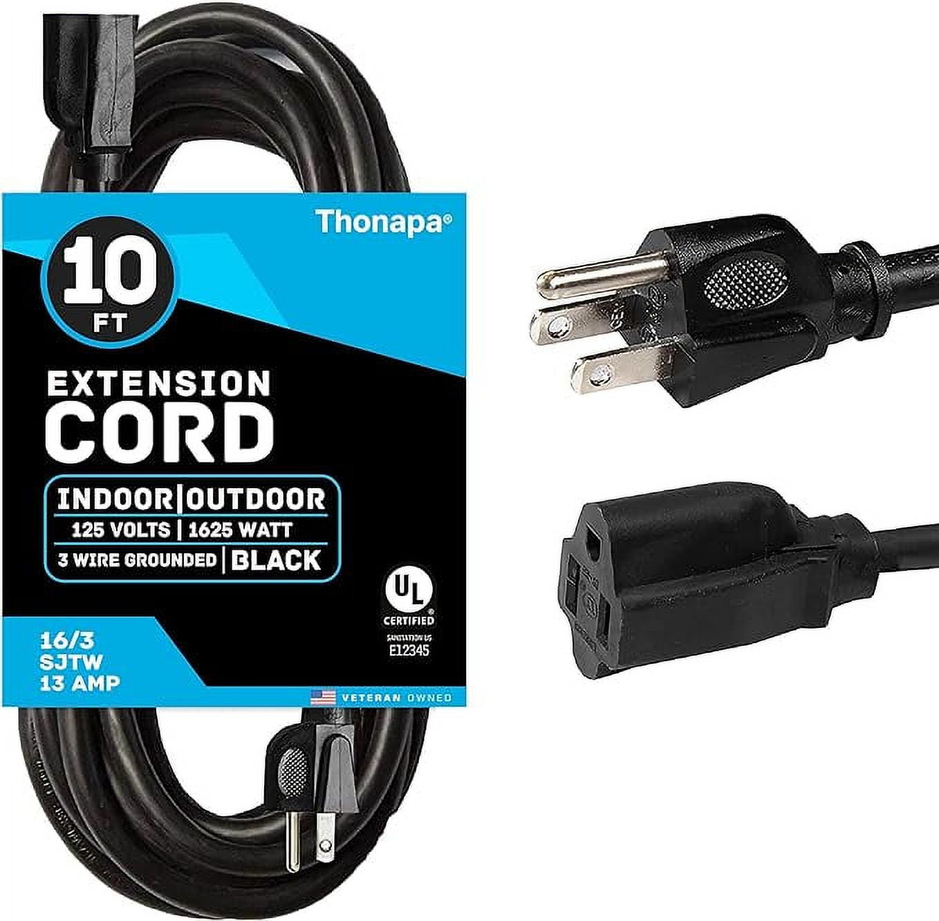 Thonapa 10 Ft Black Outdoor Extension Cord - 16/3 SJTW Weatherproof ...