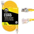 thumbnail image 1 of Thonapa Lighted Outdoor Extension Cord 75 ft - 12 Gauge 15 Amp Heavy Duty Power Extension Cords - SJTW - Great for Major Appliances, Power Tools, Garden Supplies - Yellow, 1 of 5