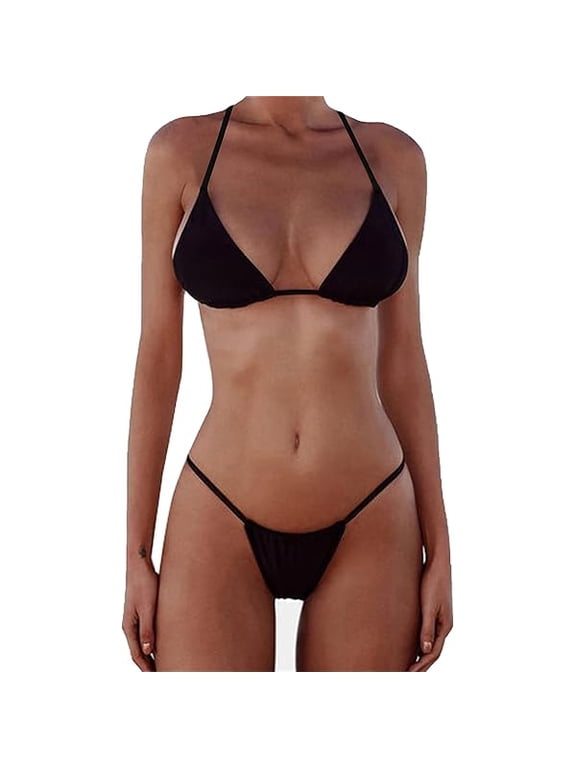 Thong Bikini Sets for Women - Brazilian Micro String Bikinis Sexy Two Piece Swimsuit Triangle Top Halter Bathing Suits