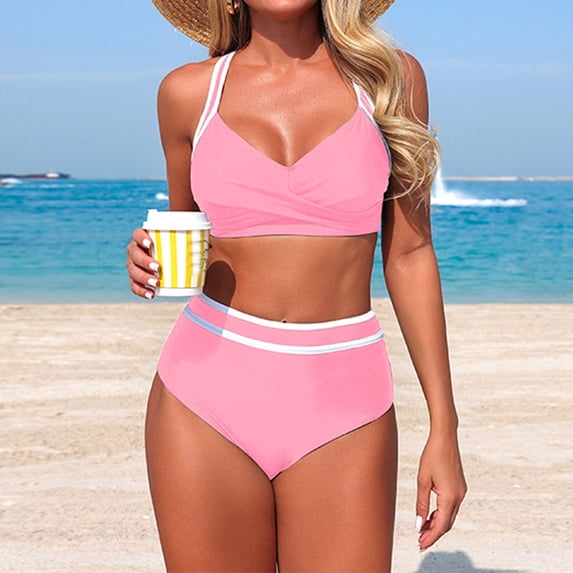 Thong Bikini Sets for Women Women's High Waisted Bikini Sets Sporty Two Piece Swimsuits Color Block Cheeky High Cut Bathing Suits XL