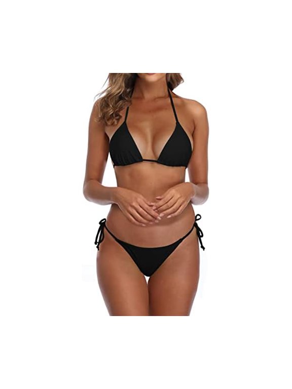 Thong Bikini Swimsuit for Women Black Brazilian String Bikinis Bathing Suit Triangle Top Bathing Suits Swimsuits