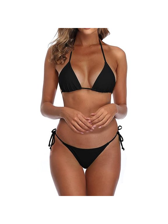 Thong Bikini Swimsuit for Women Black Brazilian String Bikinis Bathing Suit Triangle Top Bathing Suits Swimsuits