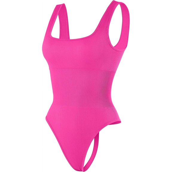 Thong Bodysuits for Women 3 Piece Sexy Ribbed Seamless Tummy Control Shapewear Sleeveless Square Neck Tank Top