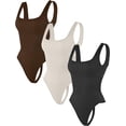 thumbnail image 1 of Thong Bodysuits for Women 3 Piece Sexy Ribbed Seamless Tummy Control Shapewear Sleeveless Square Neck Tank Top, 1 of 3