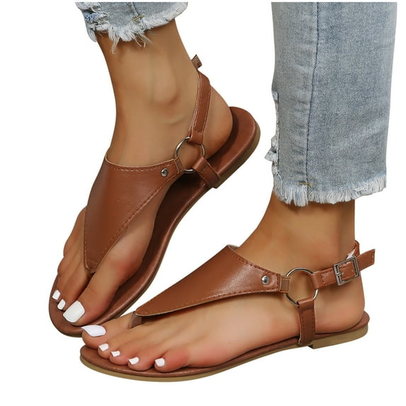 Thong Sandals Women Girls Beach Dressy T-strap Slip On Flat Sandals Casual Wear Cute Gladiator Roman Fashion Flip Flop Shoes