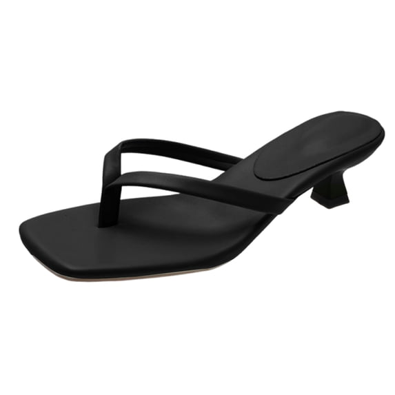 Thong Sandals for Women,Sandal Heels,Womens Flip Flops,Women's Sandals,Ladies Sandals,Women's Kitten Heels Flip Flops Square Toe Low Heels Slip On Comfortable Summer Thong Heeled Sandals,Black,8