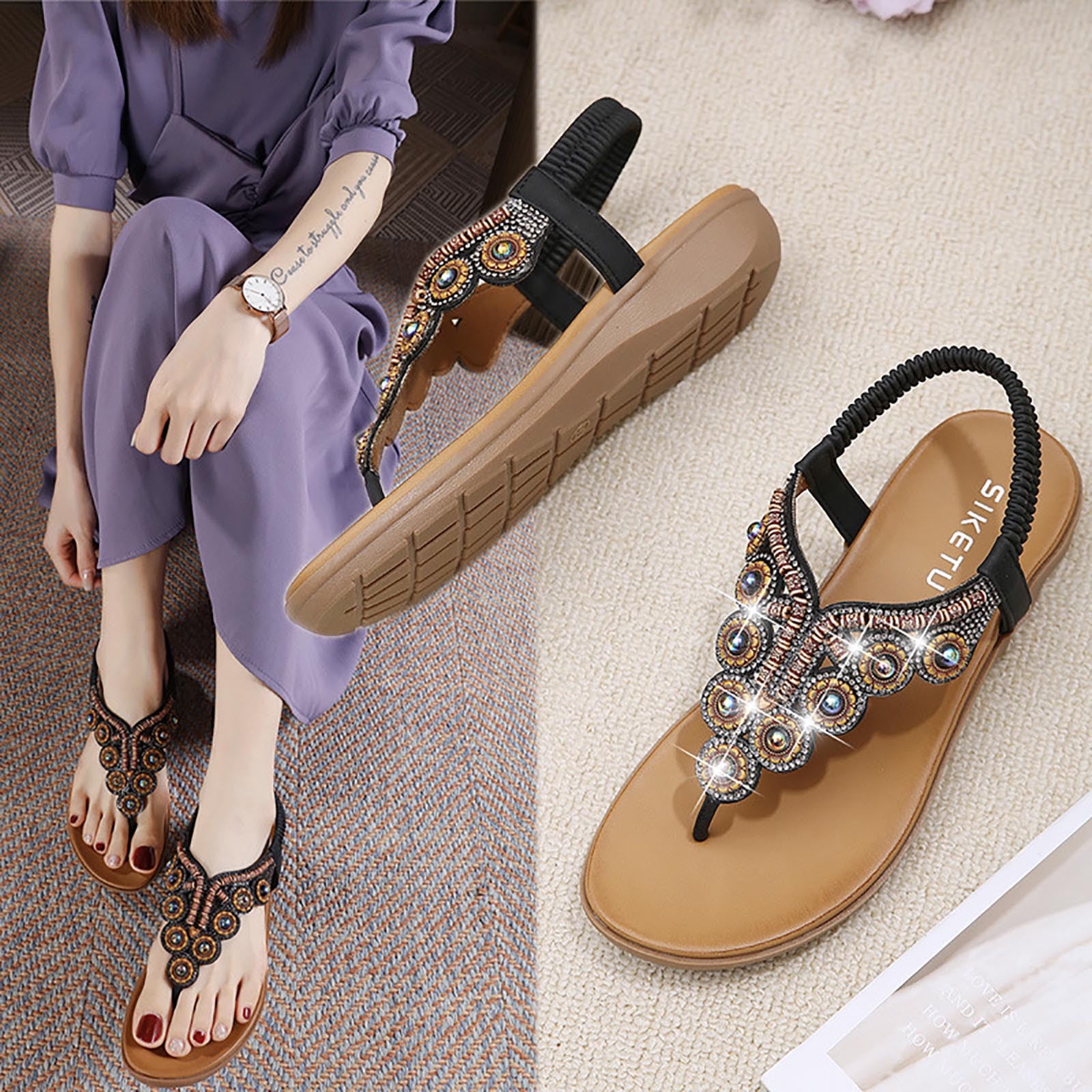 Womens rhinestone slippers sale
