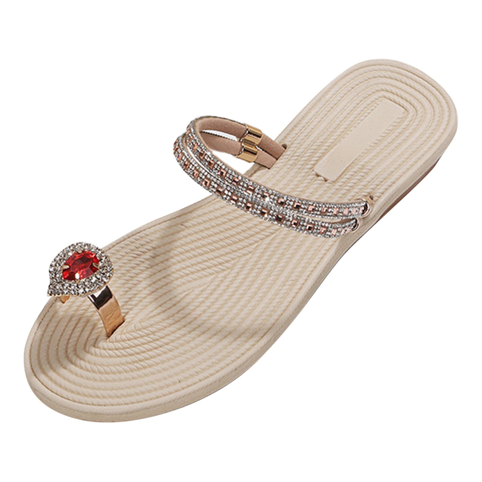 Thong Trendy Flat Sandals for Women Beach Rhinestone Summer Slide Cute