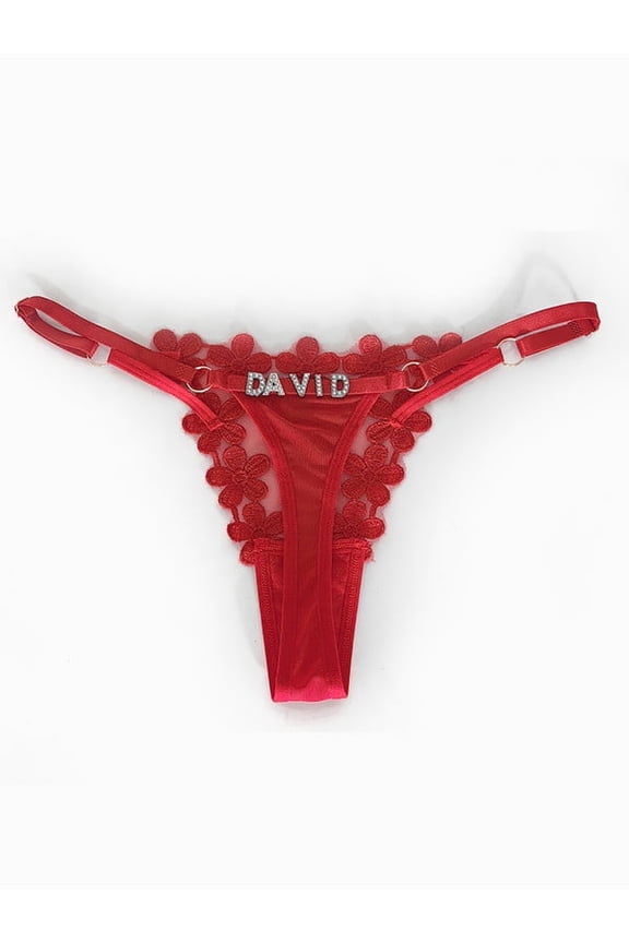 Custom Name Personalized Rhinestone Letter G-String, Sexy Low Rise T-back Panties, Custom Gift for Her,