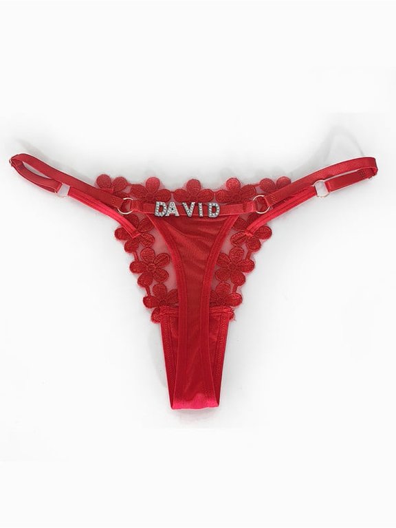 Custom Name Personalized Rhinestone Letter G-String, Sexy Low Rise T-back Panties, Custom Gift for Her,