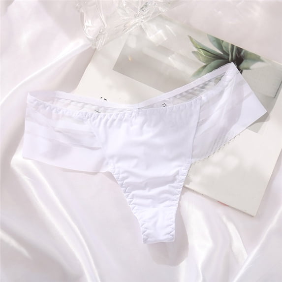 Thong for Women Solid Color Lace Low Waist Sheer Mesh Panties Lightweight Breathable Briefs Women's Underwear and Bras White M