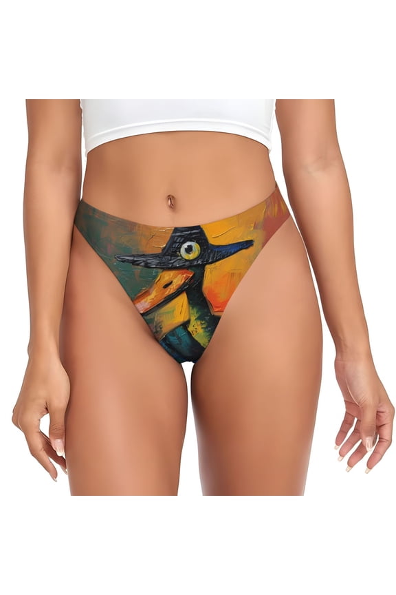 Thongs for Women - Abstract Funny Duck No Show Seamless Womens Thongs Underwear, Breathable G String Thongs for Women, Ladies Stretch Low Rise Thong Bikini Panties Briefs