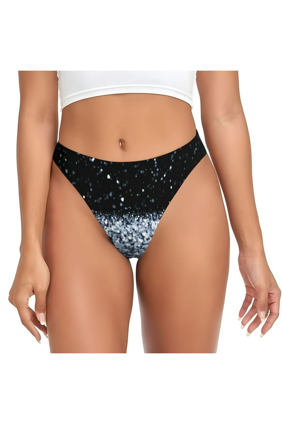 Thongs for Women - Abstract Glitter Sparkle Black No Show Seamless Womens Thongs Underwear, Breathable G String Thongs for Women, Ladies Stretch Low Rise Thong Bikini Panties Briefs