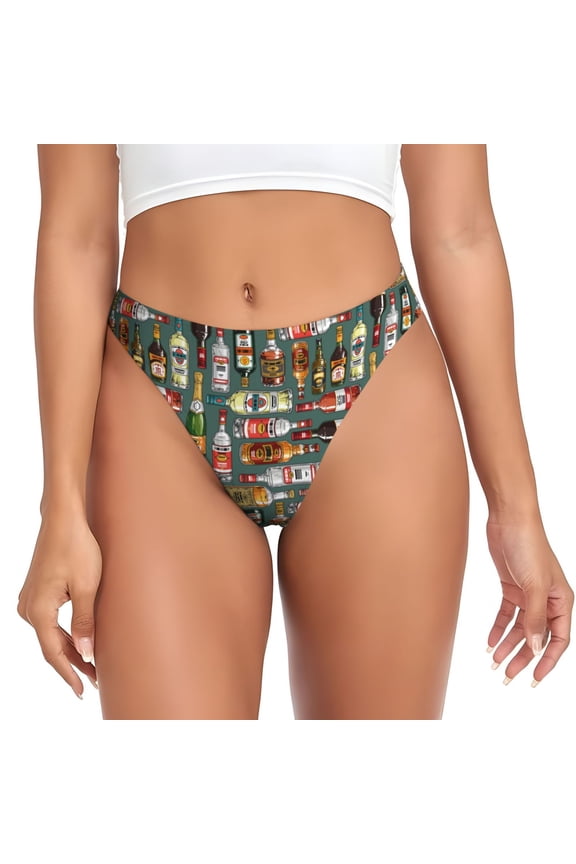 Thongs for Women - Alcohol Bottles No Show Seamless Womens Thongs Underwear, Breathable G String Thongs for Women, Ladies Stretch Low Rise Thong Bikini Panties Briefs