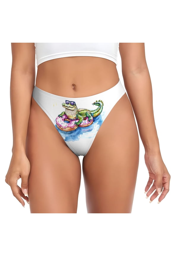 Thongs for Women - Alligator Donut Pool Float No Show Seamless Womens Thongs Underwear, Breathable G String Thongs for Women, Ladies Stretch Low Rise Thong Bikini Panties Briefs