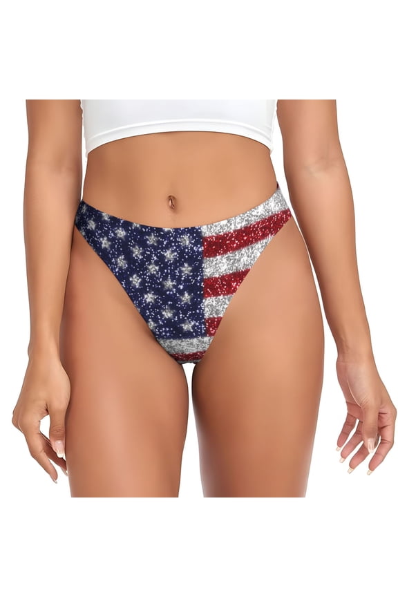 Thongs for Women - America Flag Glitter No Show Seamless Womens Thongs Underwear, Breathable G String Thongs for Women, Ladies Stretch Low Rise Thong Bikini Panties Briefs