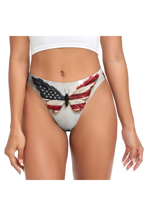 Thongs for Women - American Flag Butterfly Wall No Show Seamless Womens Thongs Underwear, Breathable G String Thongs for Women, Ladies Stretch Low Rise Thong Bikini Panties Briefs