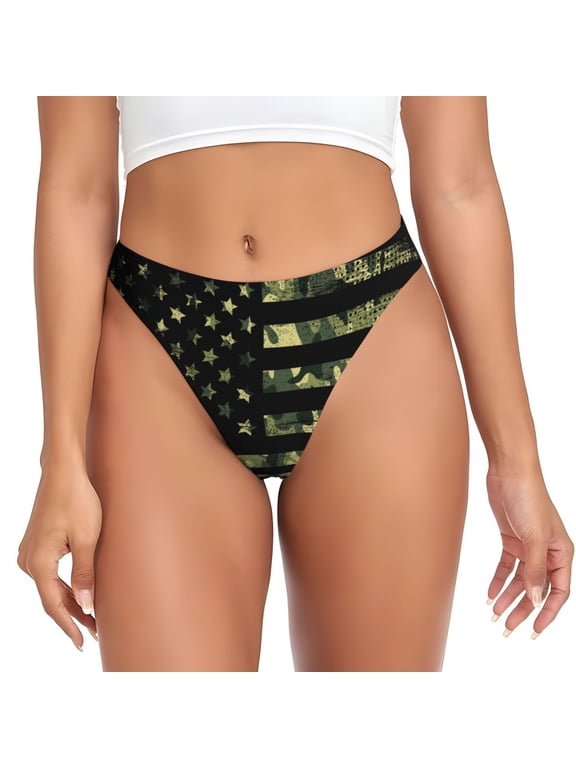 Thongs for Women - American Flag Camo No Show Seamless Womens Thongs Underwear, Breathable G String Thongs for Women, Ladies Stretch Low Rise Thong Bikini Panties Briefs