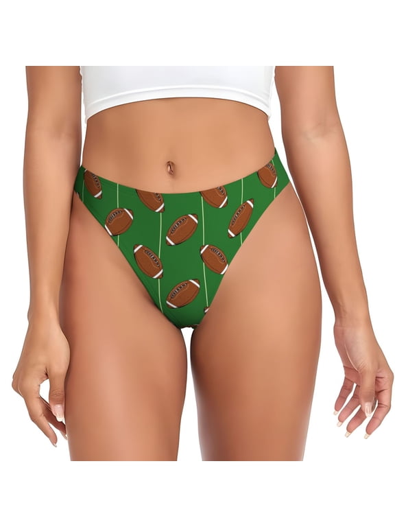 Thongs for Women - American football rugby green No Show Seamless Womens Thongs Underwear, Breathable G String Thongs for Women, Ladies Stretch Low Rise Thong Bikini Panties Briefs