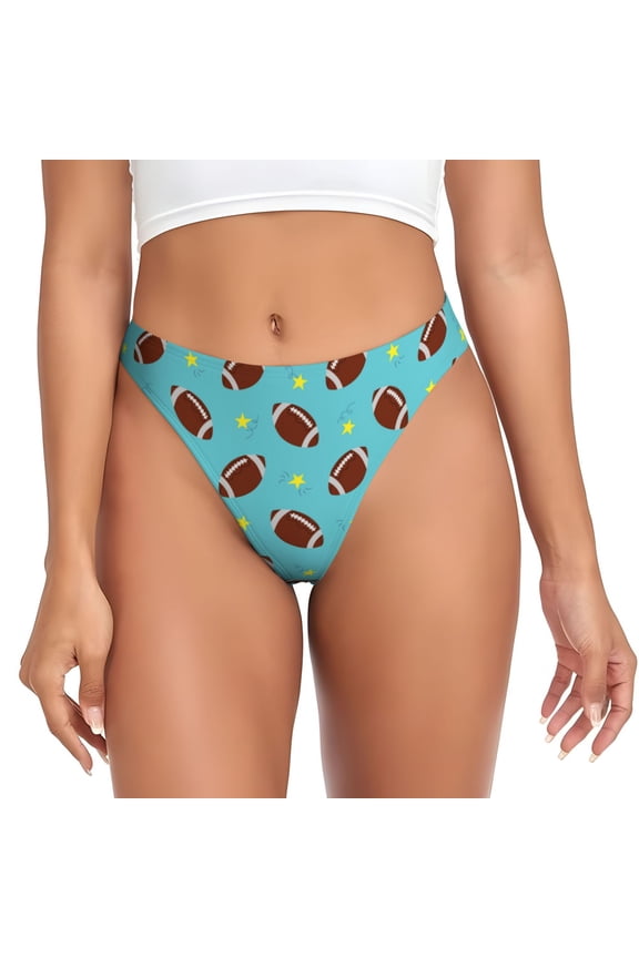 Thongs for Women - American football rugby star blue No Show Seamless Womens Thongs Underwear, Breathable G String Thongs for Women, Ladies Stretch Low Rise Thong Bikini Panties Briefs