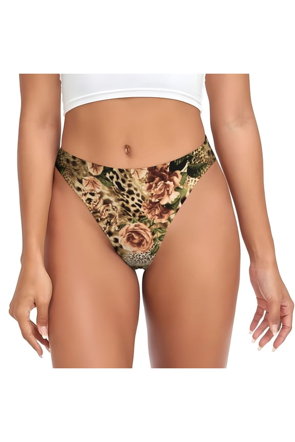 Thongs for Women - Animal Leopard No Show Seamless Womens Thongs Underwear, Breathable G String Thongs for Women, Ladies Stretch Low Rise Thong Bikini Panties Briefs