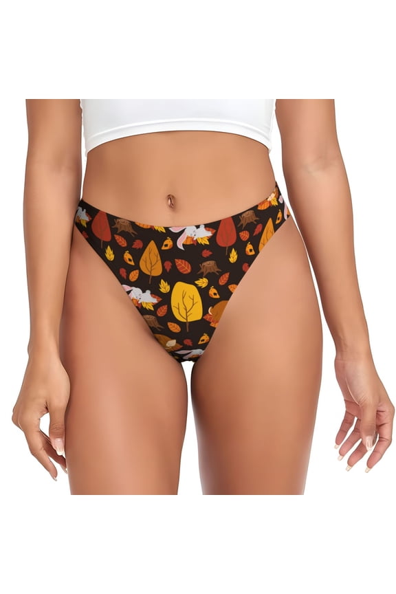 Thongs for Women - Autumn Forest Small Animals Lazy No Show Seamless Womens Thongs Underwear, Breathable G String Thongs for Women, Ladies Stretch Low Rise Thong Bikini Panties Briefs
