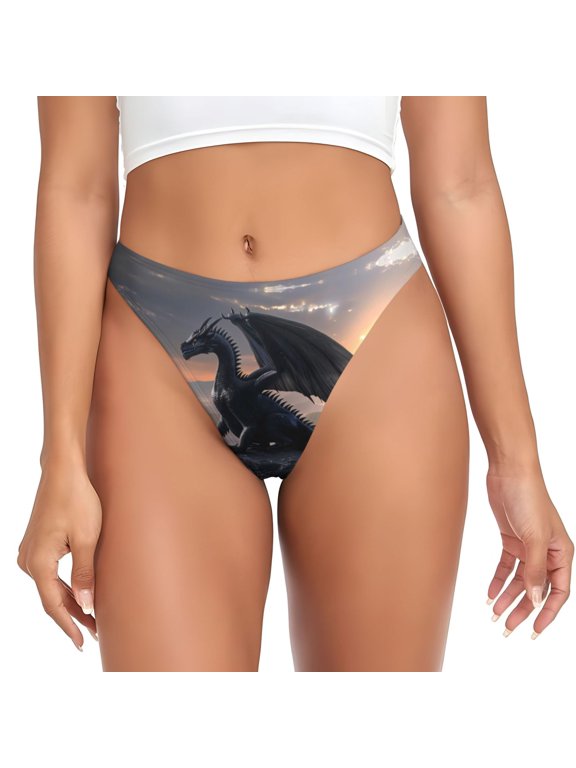 Thongs for Women - Black Dragon Cliff Dawn No Show Seamless Womens Thongs Underwear, Breathable G String Thongs for Women, Ladies Stretch Low Rise Thong Bikini Panties Briefs