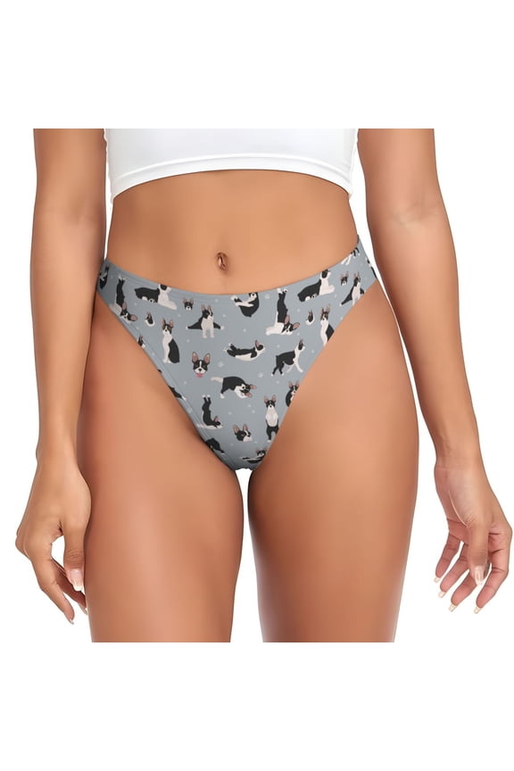 Thongs for Women - Boston terrier yoga poses cute No Show Seamless Womens Thongs Underwear, Breathable G String Thongs for Women, Ladies Stretch Low Rise Thong Bikini Panties Briefs