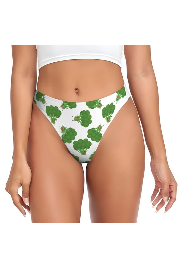 Thongs for Women - Bright broccoli cartoon funny No Show Seamless Womens Thongs Underwear, Breathable G String Thongs for Women, Ladies Stretch Low Rise Thong Bikini Panties Briefs