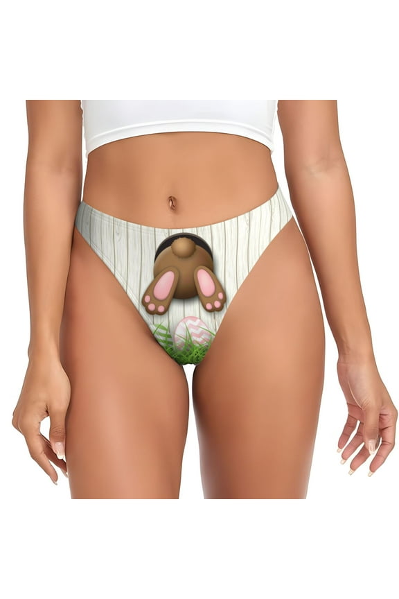 Thongs for Women - Brown Bunny Bottom And Easter Eggs No Show Seamless Womens Thongs Underwear, Breathable G String Thongs for Women, Ladies Stretch Low Rise Thong Bikini Panties Briefs